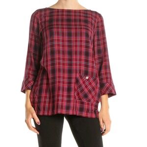 J JILL Plaid Boat Neck 3/4 Sleeve Tunic Top Womens‎  Sz XL Holiday Lagenlook